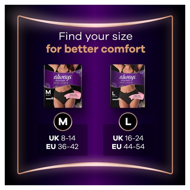 Always Discreet Incontinence Pants Boutique Underwear Black L   8 per pack - McGrocer