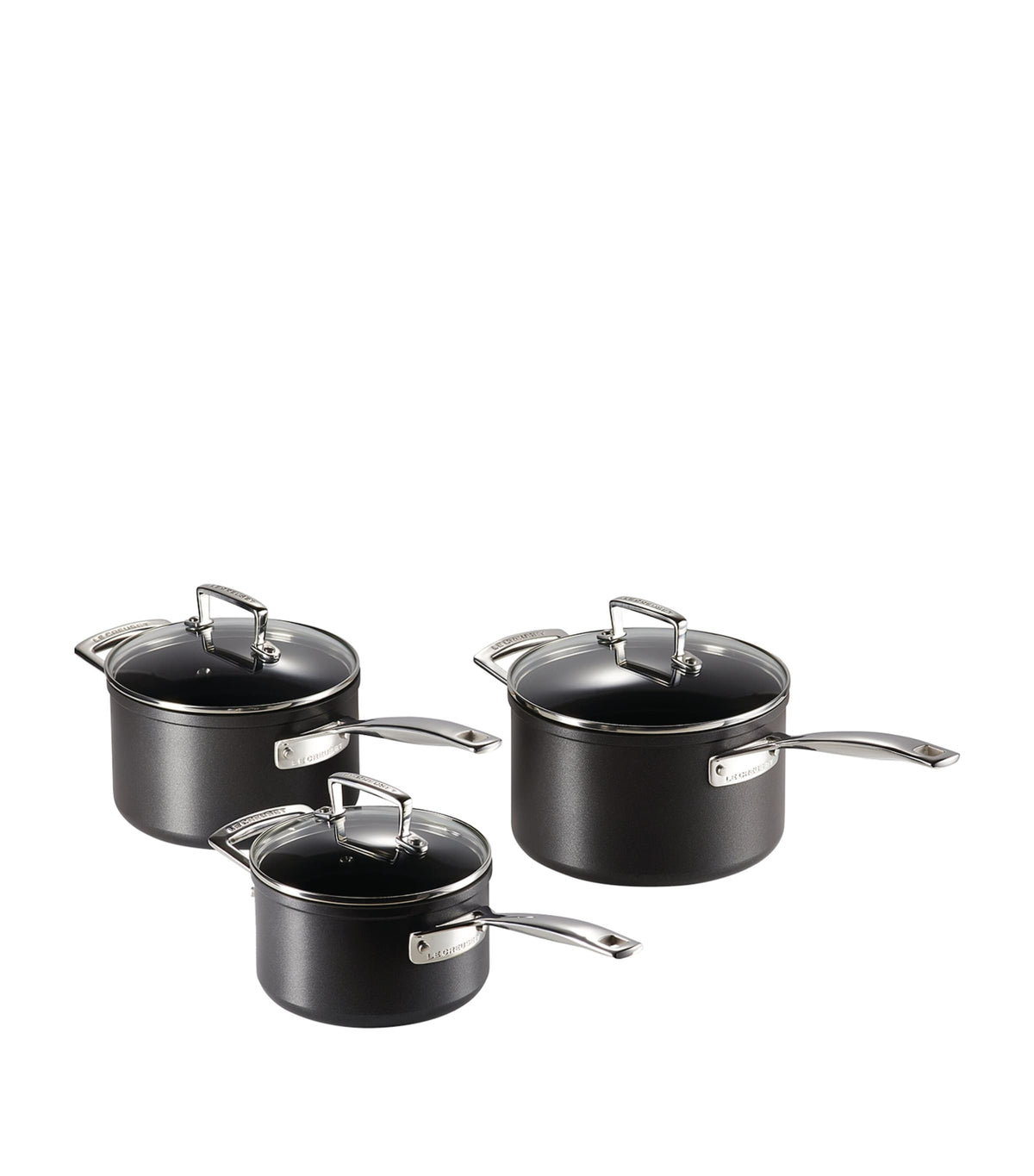 Le Creuset toughened non-stick sauce pans set of 3, UK version