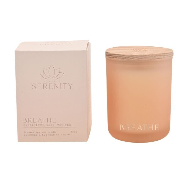 Serenity Breathe scented candle Eucalyptus Sage & Vetiver 120g (British brand)