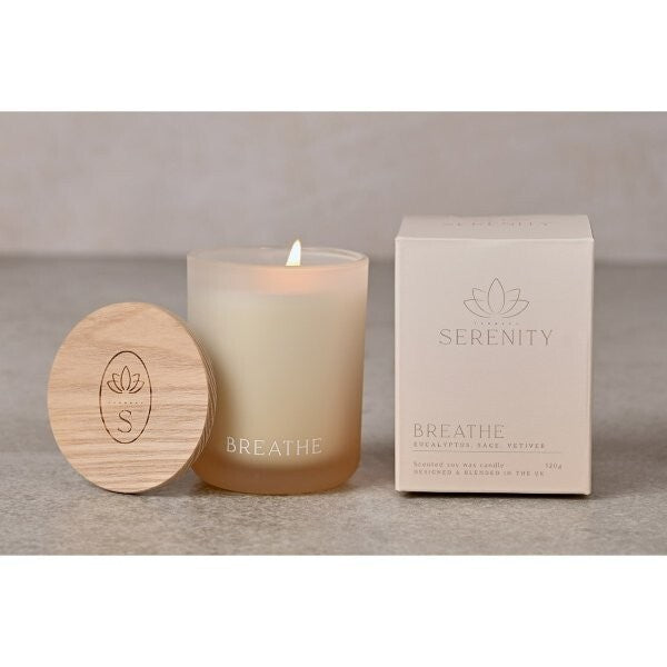 Serenity Breathe scented candle Eucalyptus Sage & Vetiver 120g (British brand)