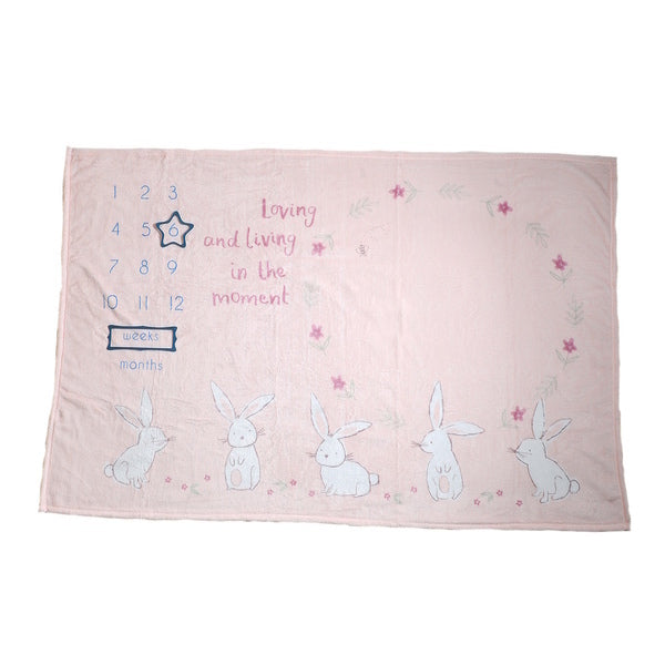 Ziggle Baby Milestone Blanket Pink Bunnies 120cm x 100cm (British brand)