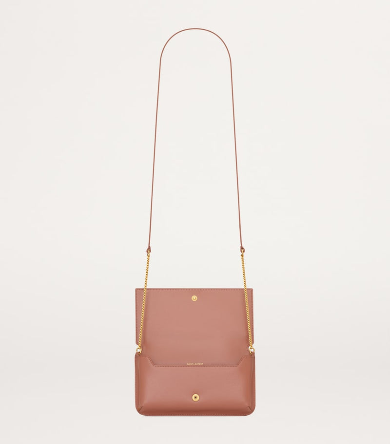 Saint Laurent leather Cassandre phone holder with chain strap, 11x18x2.5cm (British brand)