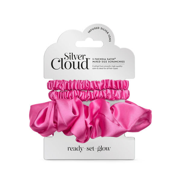 Silver Cloud Mixed Satin Scrunchies Fuchsia Pack of 3 (British brand)