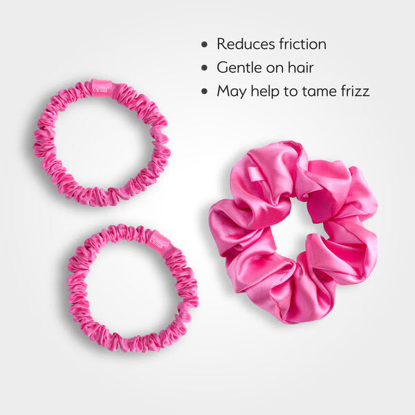 Silver Cloud Mixed Satin Scrunchies Fuchsia Pack of 3 (British brand)