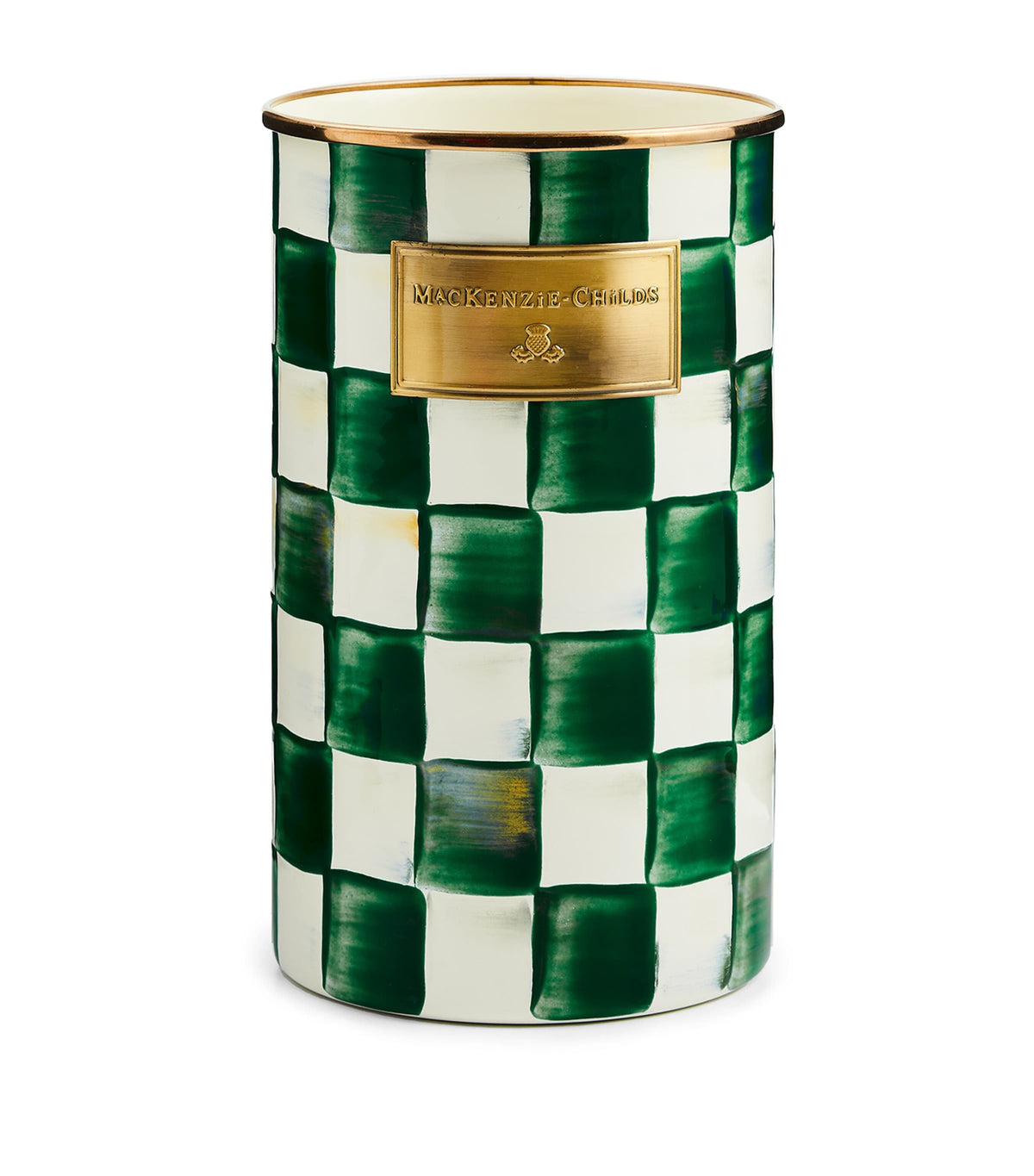 MacKenzie-Childs Emerald Check utensil holder, imported from the UK