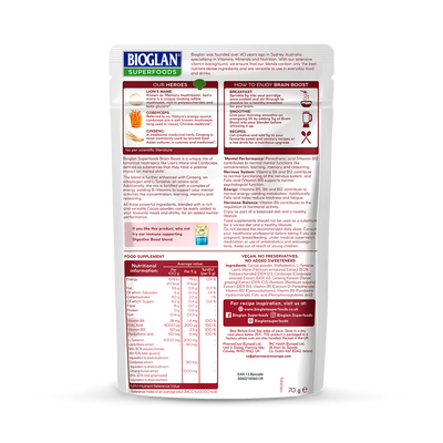 Poudre Bioglan Superfoods Boost Cerveau Mélange Cacao 70g