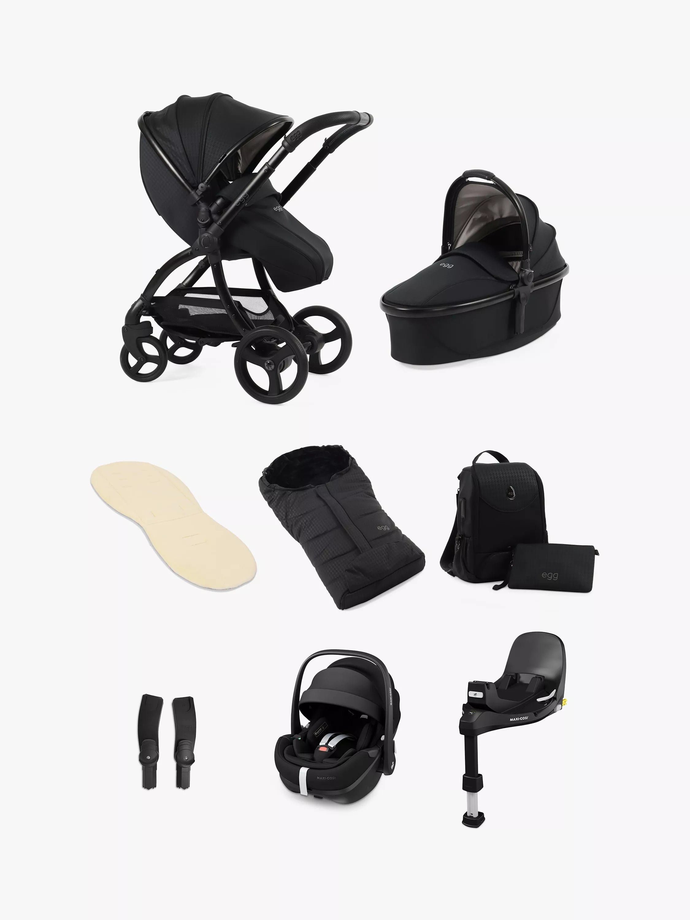 egg3 Pushchair, Carrycot & Accessories with Maxi-Cosi Pebble 360 Pro Car Seat and Base Luxury Bundle - McGrocer