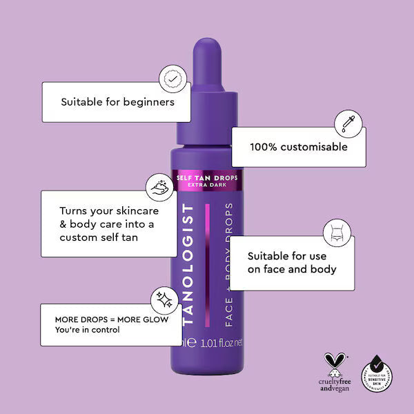 Tanologist Face and Body Self Tan Drops Extra Dark 30ml (British brand)