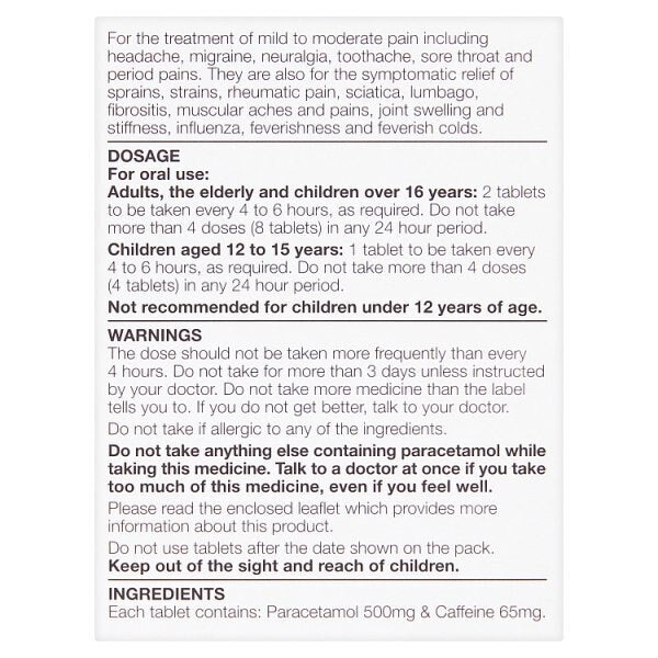 Superdrug Paracetamol 500mg Plus Caffeine 65mg Caplets X 16 GOODS Superdrug   
