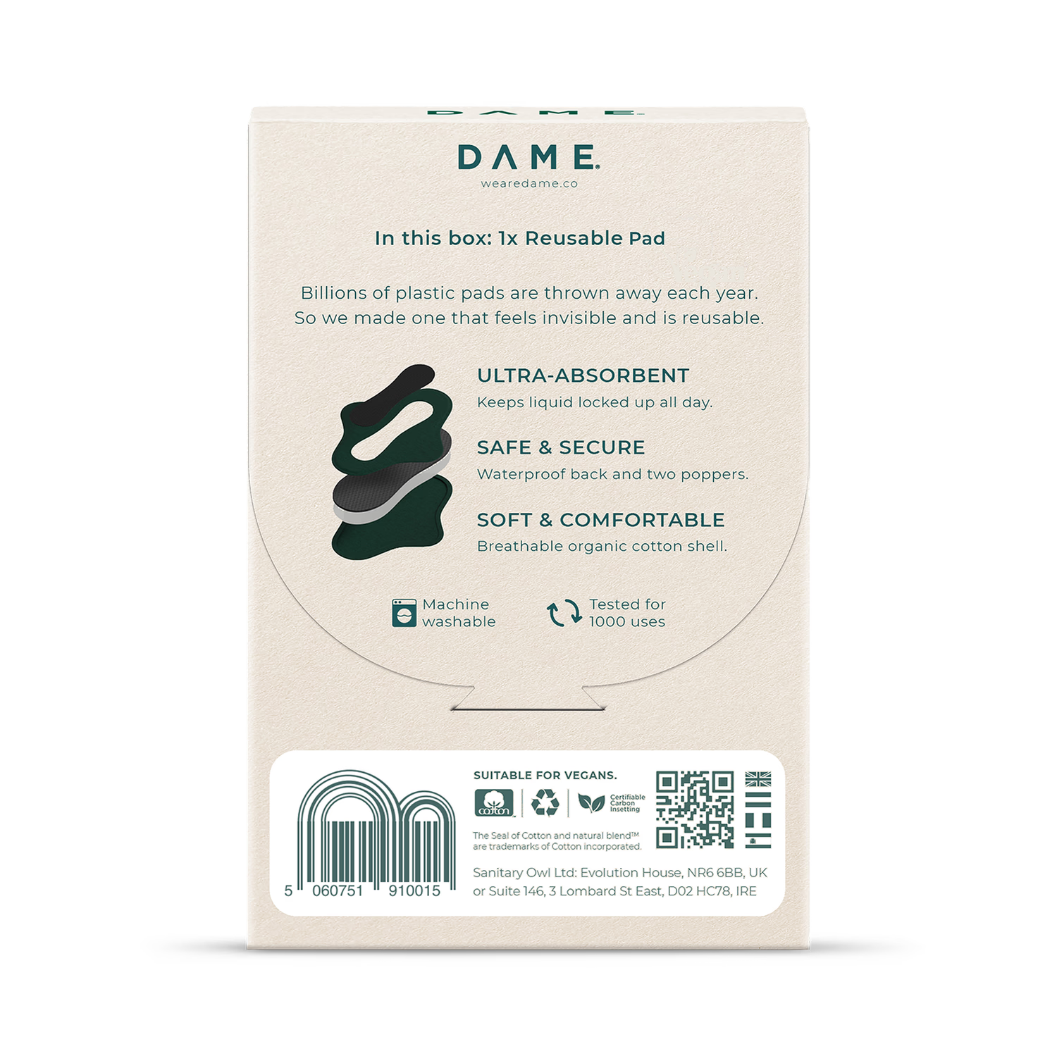 DAME Regular Washable Period Pad - British product