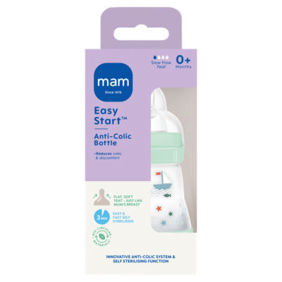 MAM Anti-Colic Baby Bottle 0+ Months 160ml, imported from the UK