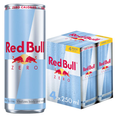 Red Bull Zero energy drink 250ml 4 pack, imported from the UK