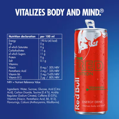 Red Bull Watermelon energy drink 250ml 4 pack, imported from the UK
