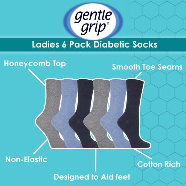 Gentle Grip ladies diabetic socks 6 pairs, UK version