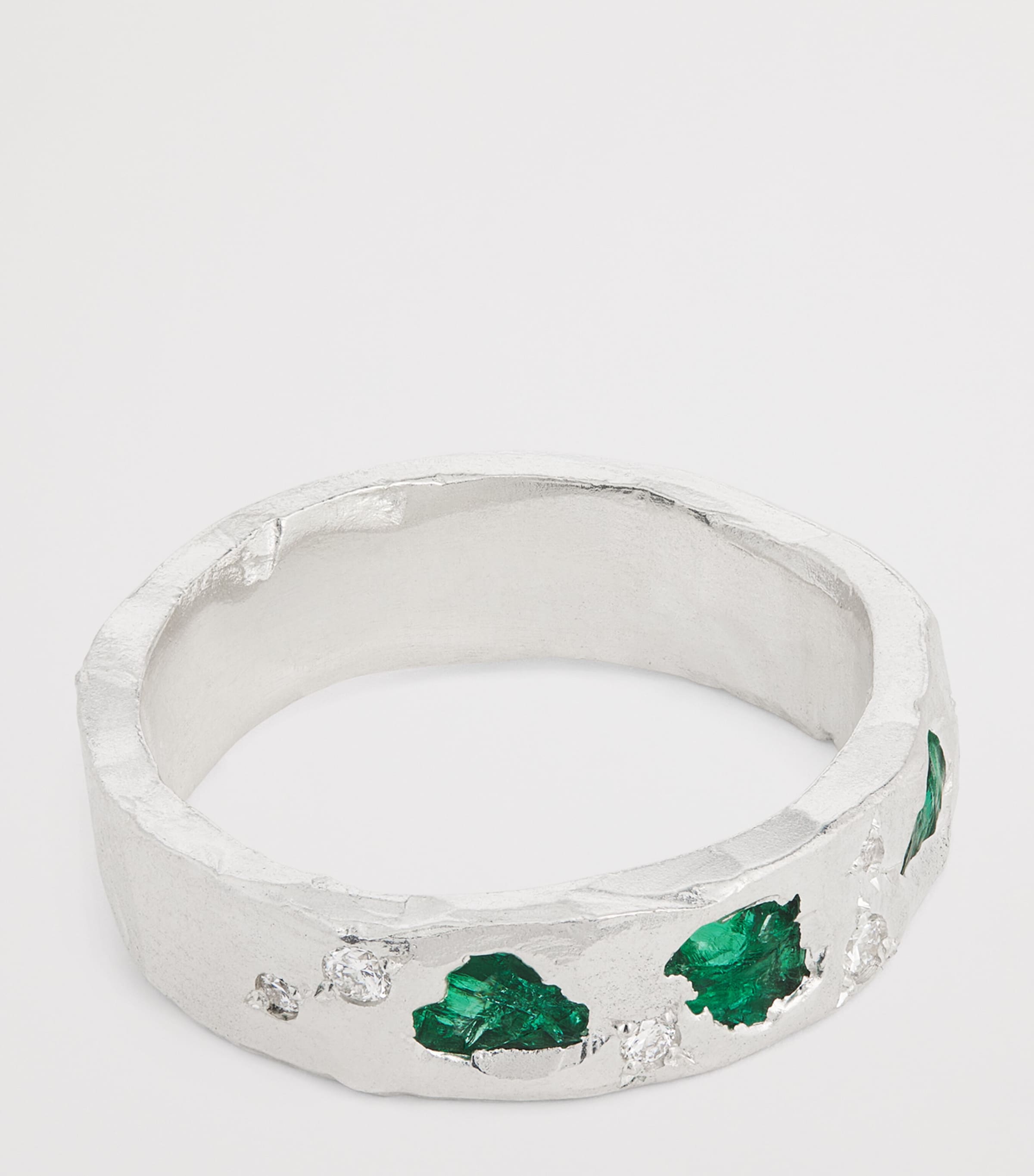 THE OUZE sterling silver and emerald scatter ring (British brand)