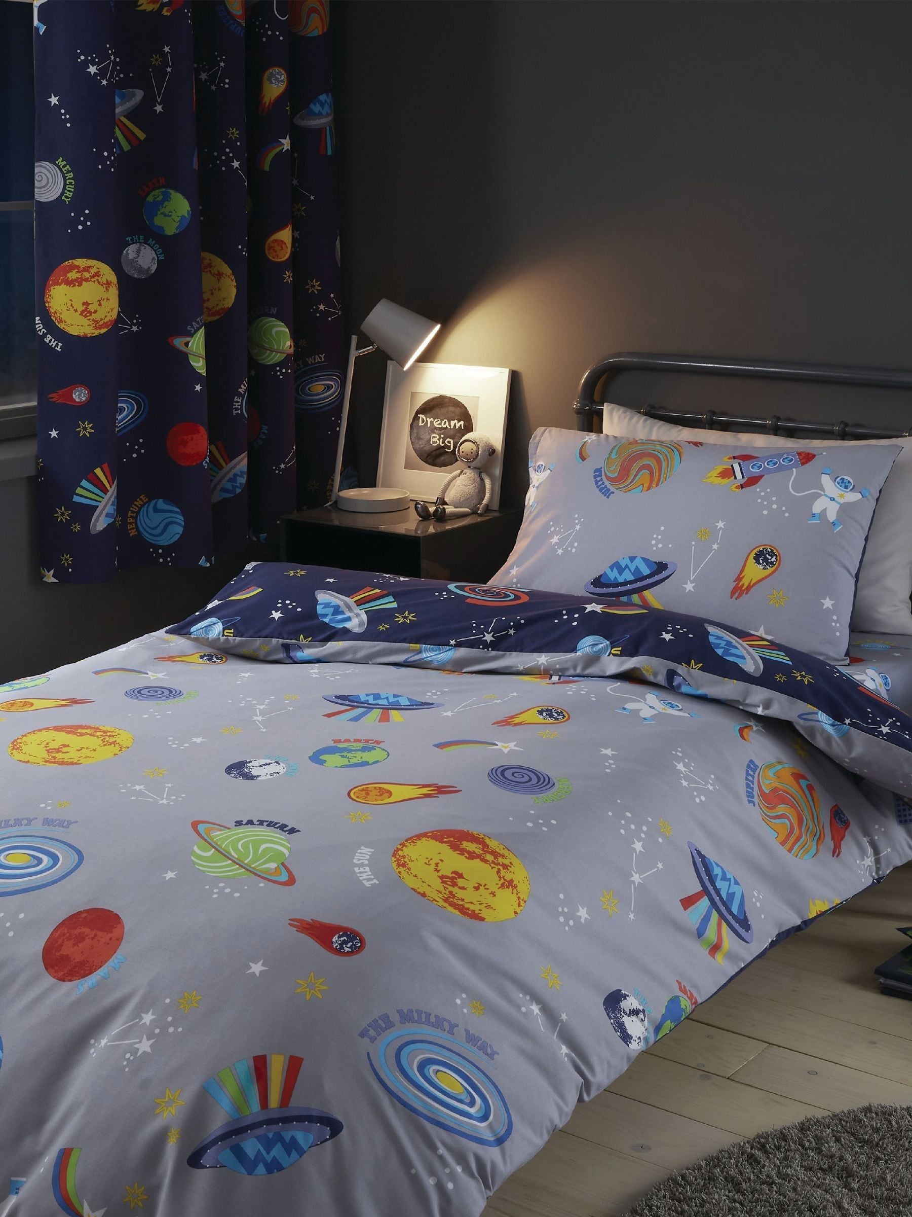 Catherine Lansfield Blue Lost In Space Reversible Duvet Cover Set - British product