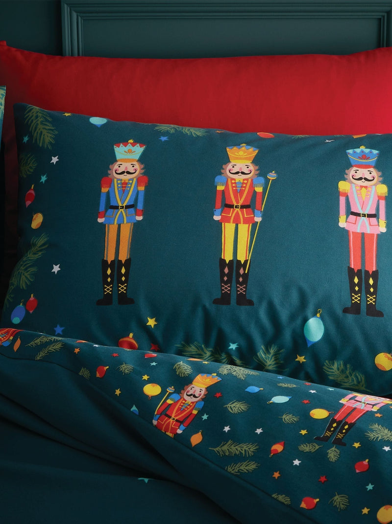 Catherine Lansfield Green Christmas Nutcracker Reversible Duvet Cover Set