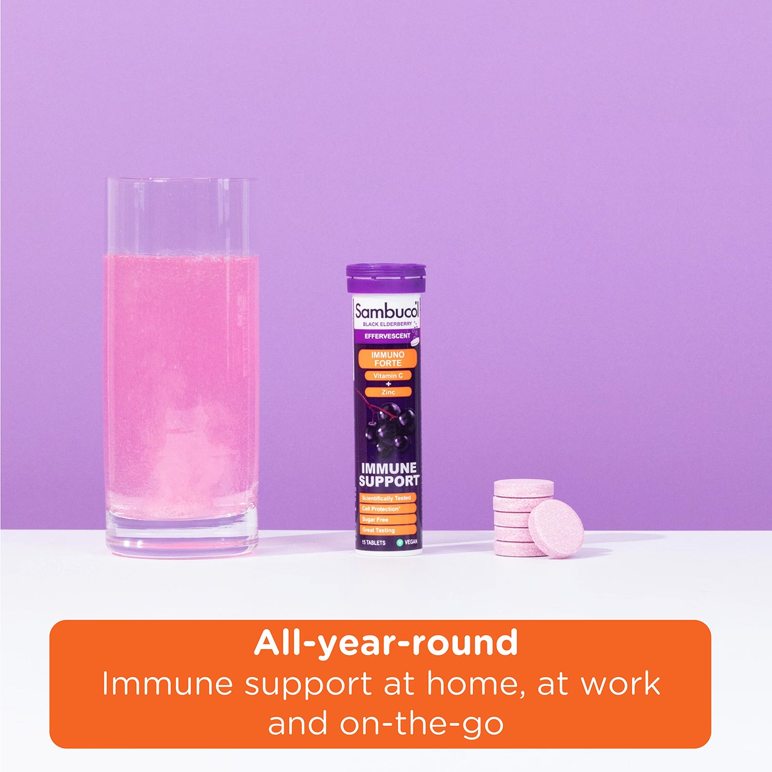 Sambucol Immune Support Tablets Berry Flavour 15 Tablets (British brand)