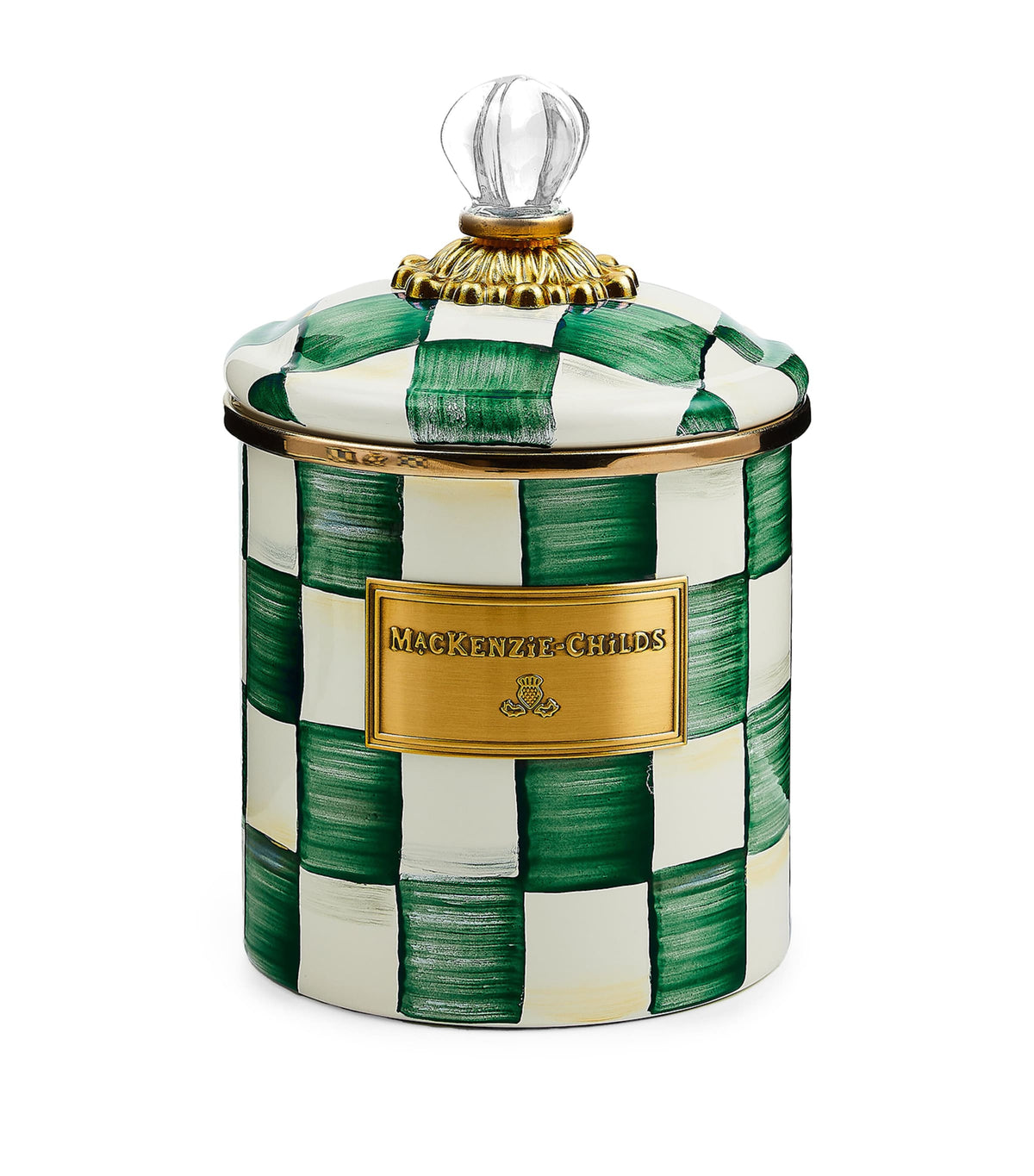 MacKenzie-Childs Emerald Check canister 19cm, imported from the UK