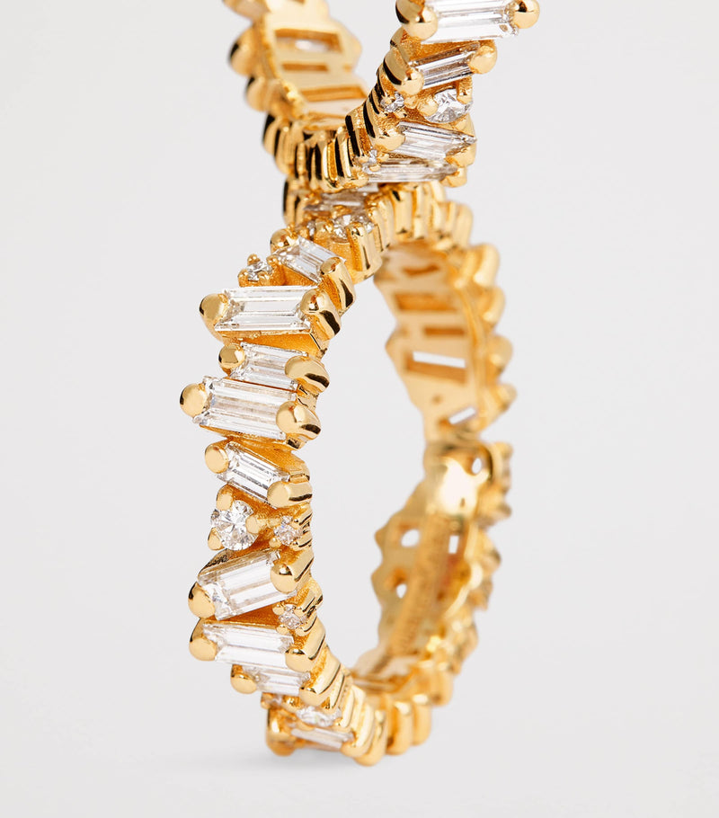 Suzanne Kalan Yellow Gold and Mixed Diamond Tech Ring Jackets (Size 8.5)