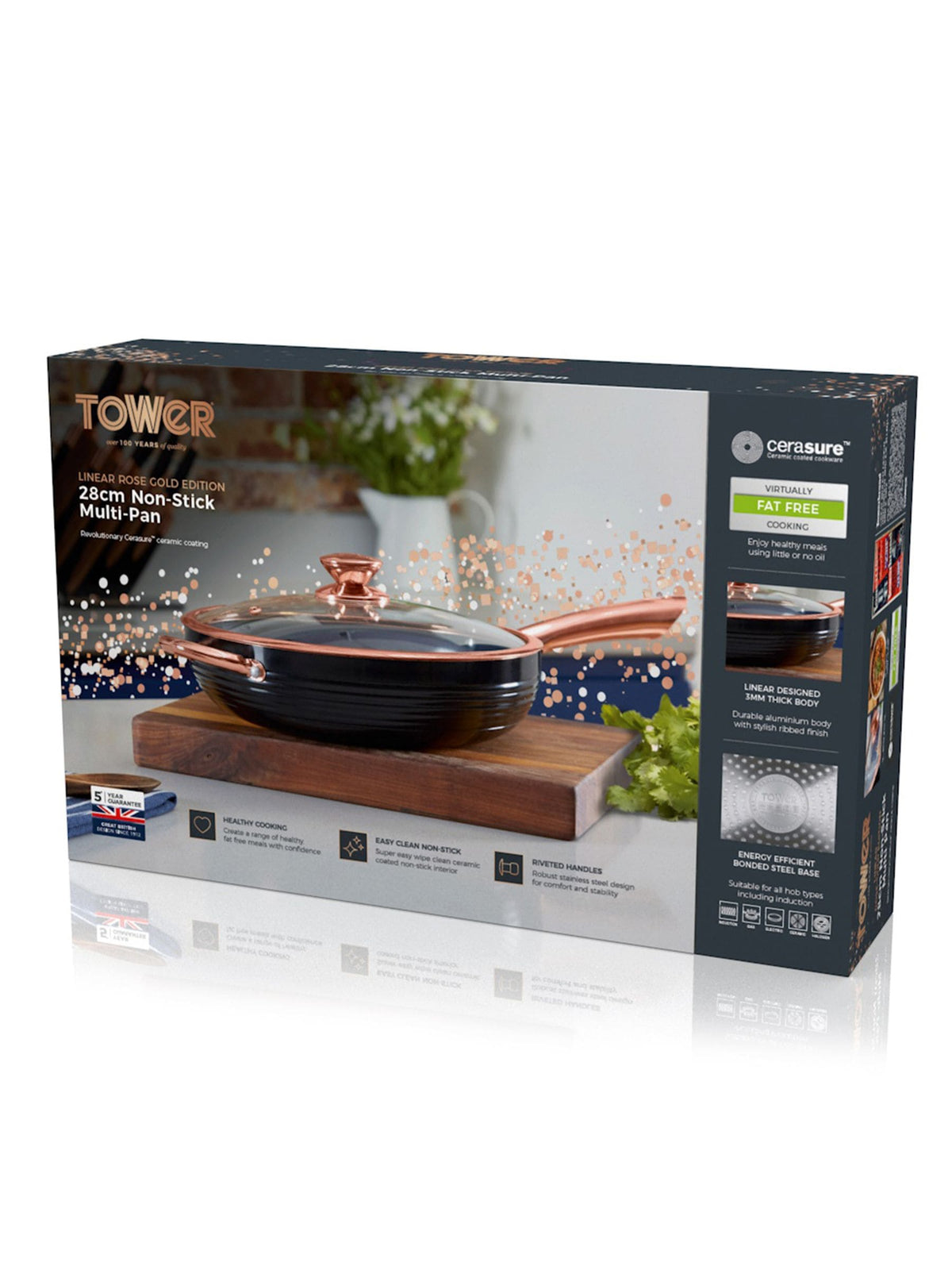 Tower Black Black And Rose Gold 28cm Multi Pan