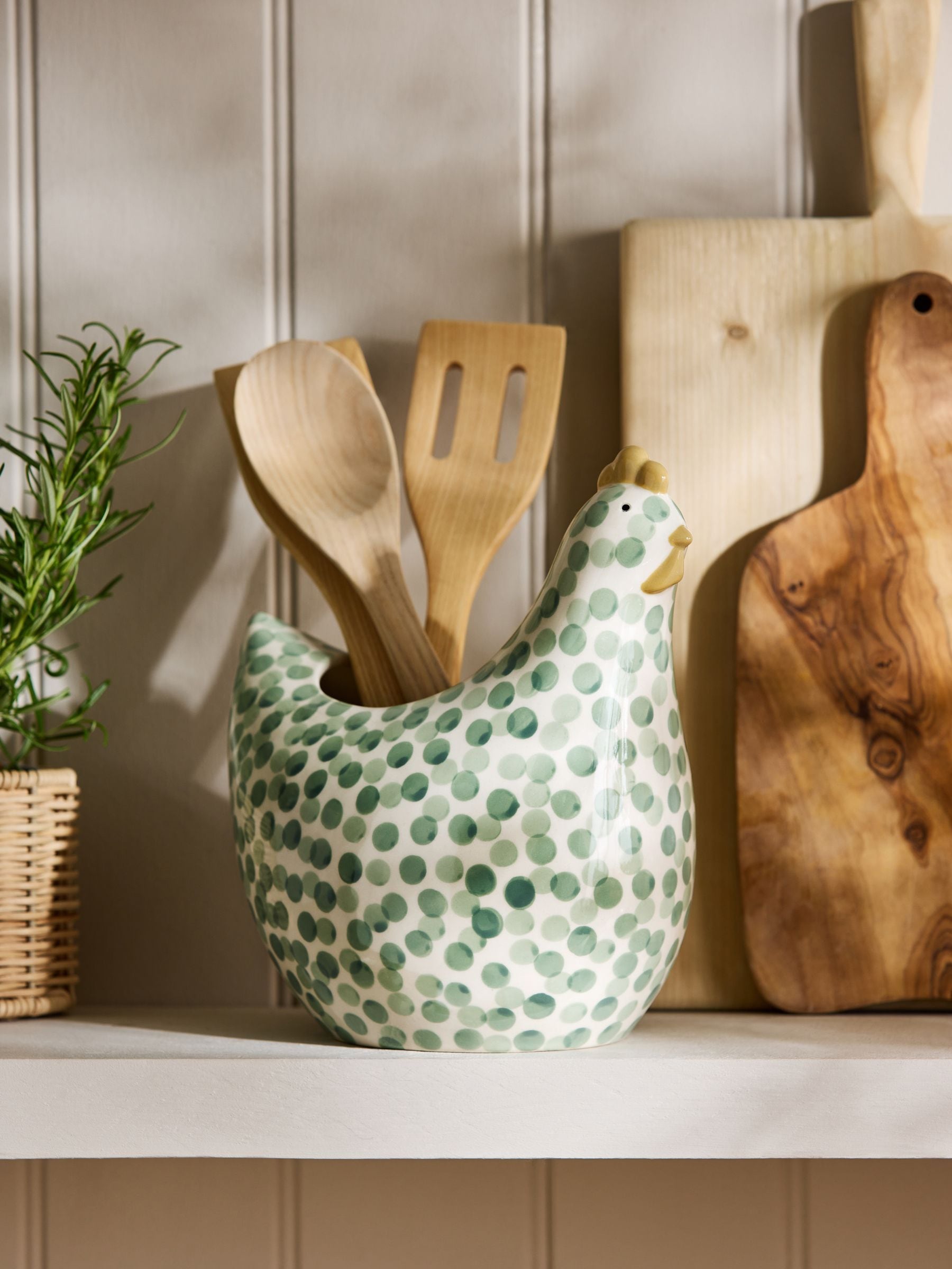 Sage Green Pat the Chicken Utensil Pot