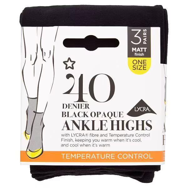 Superdrug 40 denier black ankle tights 3 pack (British brand)