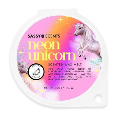 Sassy Scents Neon Unicorn Wax Melt Blackberry Cider Rainbow Kiss 50g Soy Blend