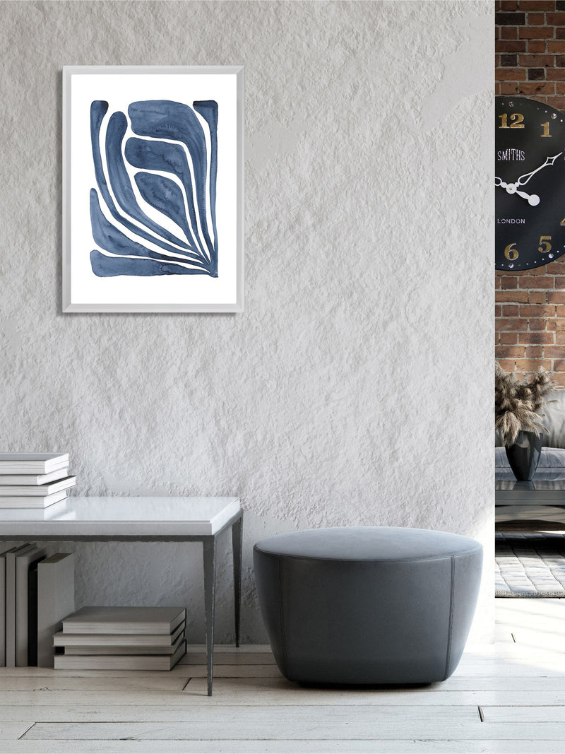 Brookpace Lascelles Blue Leaf I Artwork In White Frame