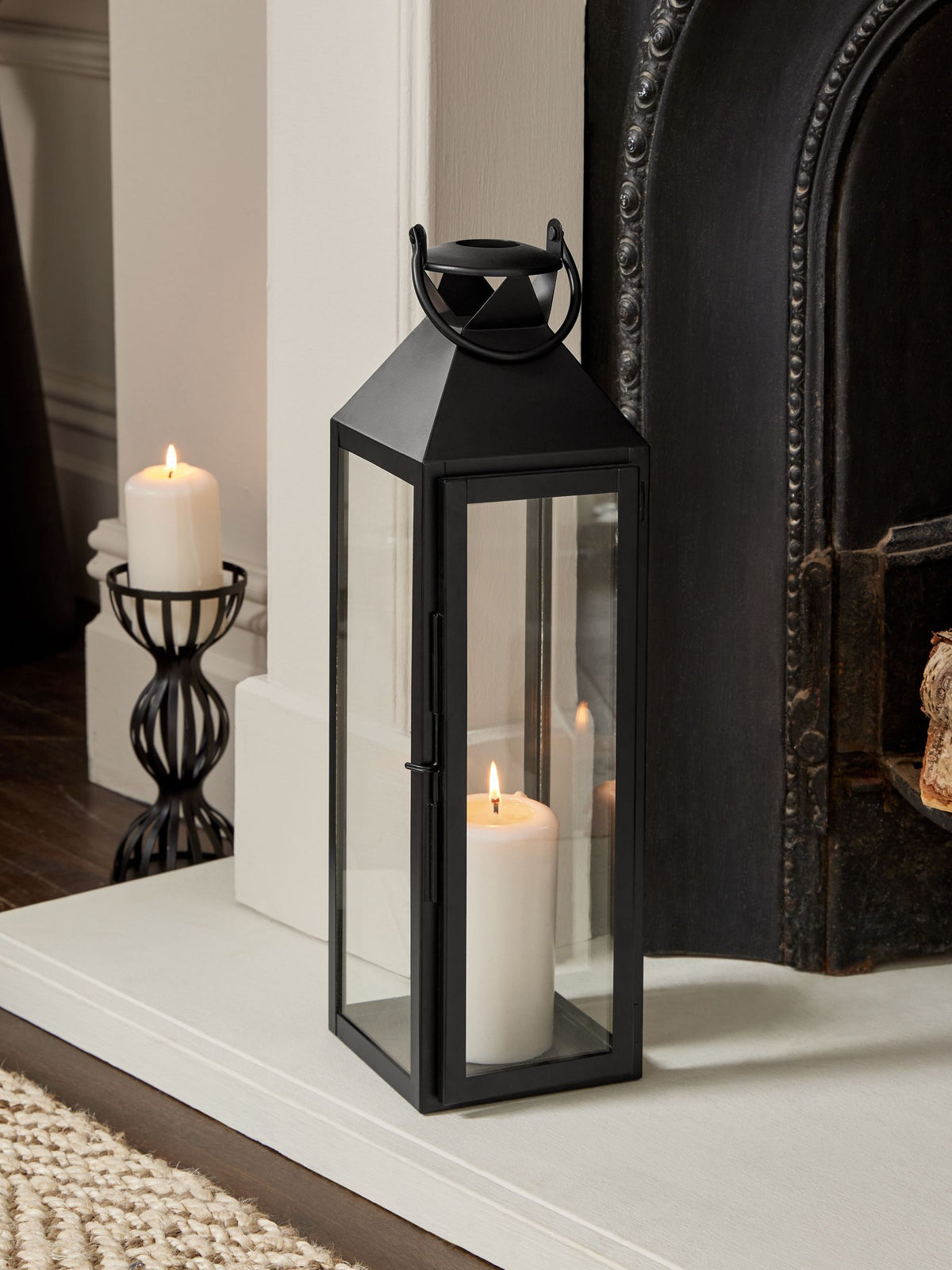 Black Large Metal and Glass Lantern