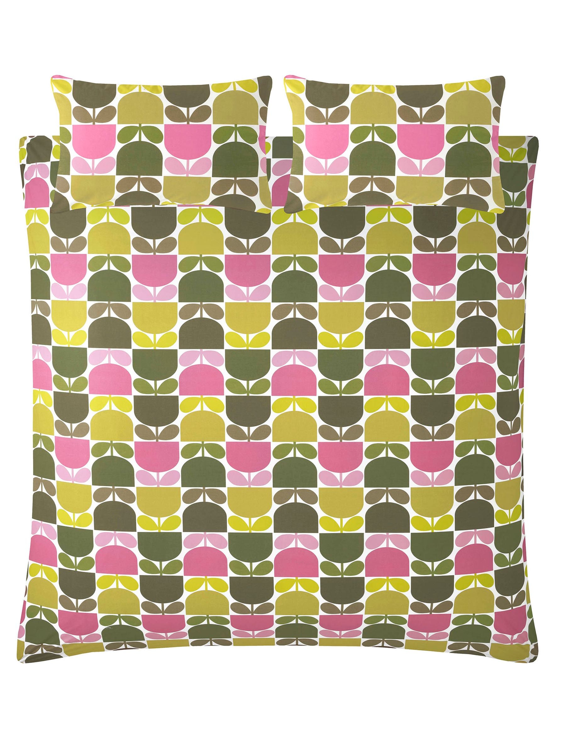 Orla Kiely Green Multi Block Stem duvet cover set, imported from the UK