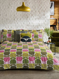 Orla Kiely Green Multi Block Stem duvet cover set, imported from the UK