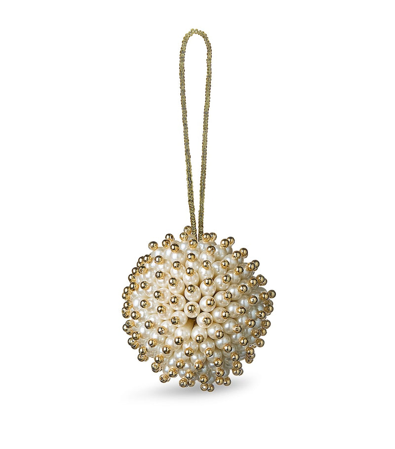 Pastel Blue Christmas Bauble with Gold Filigree and Sequins
