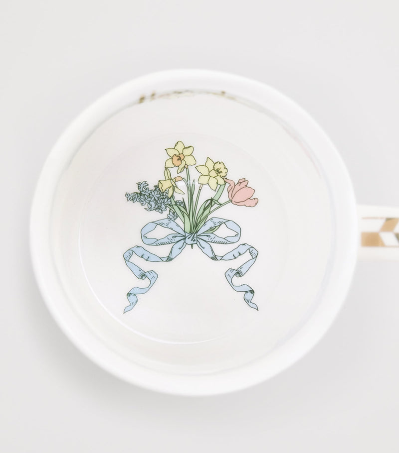 Harrods bone china spring mug with floral and lamb designs, UK version