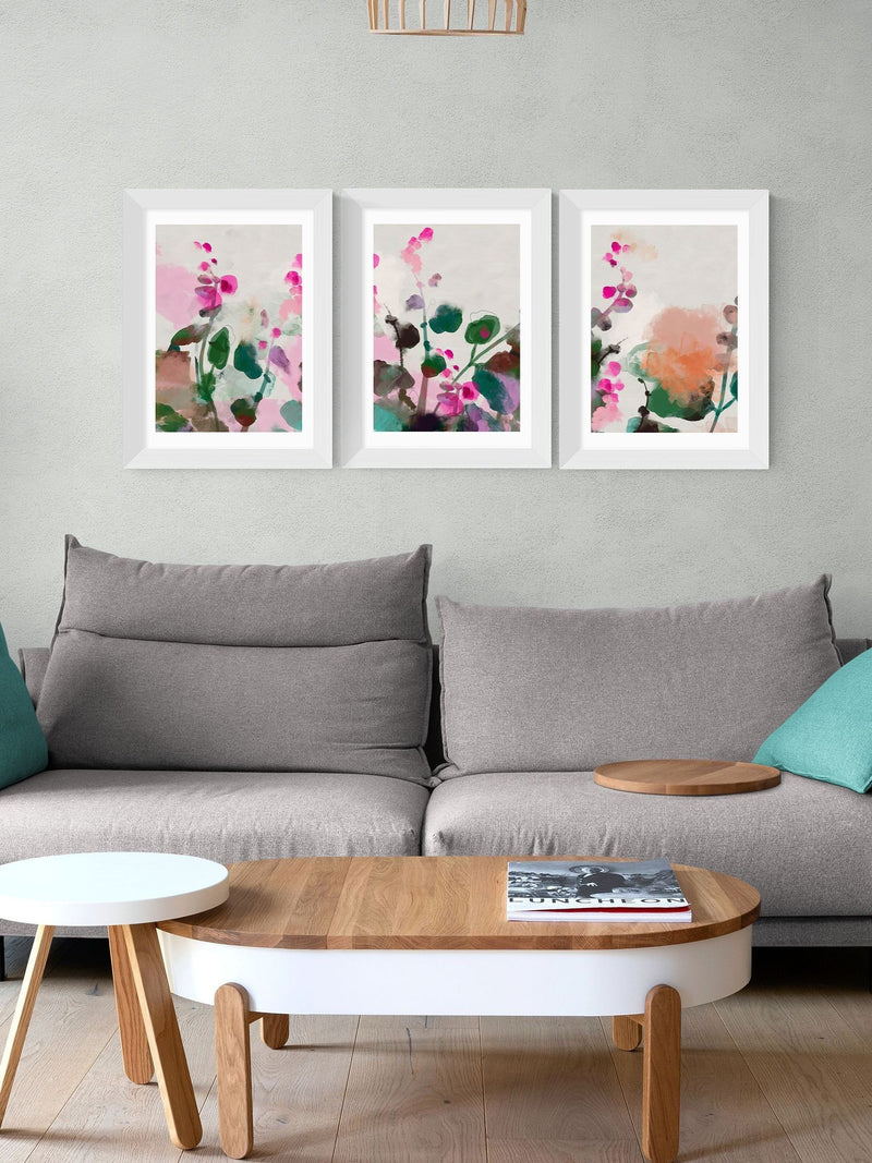 East End Prints summerly hollyhocks art prints set of three - British product
