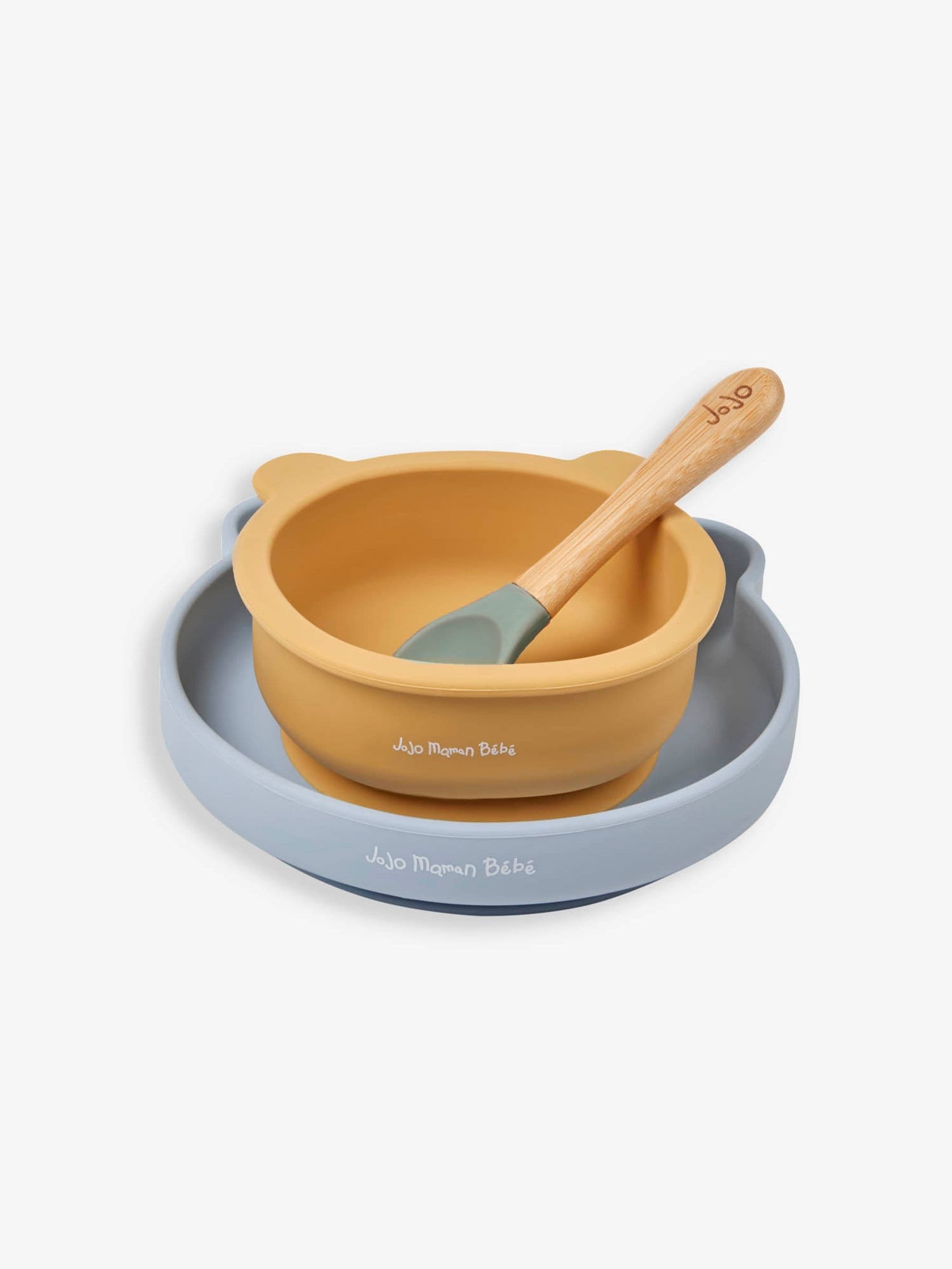 JoJo Maman Bébé blue silicone mealtime bear set, UK version