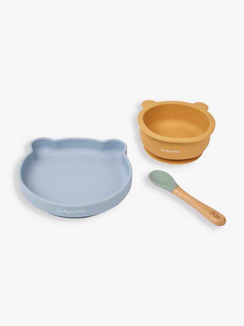 JoJo Maman Bébé blue silicone mealtime bear set, UK version