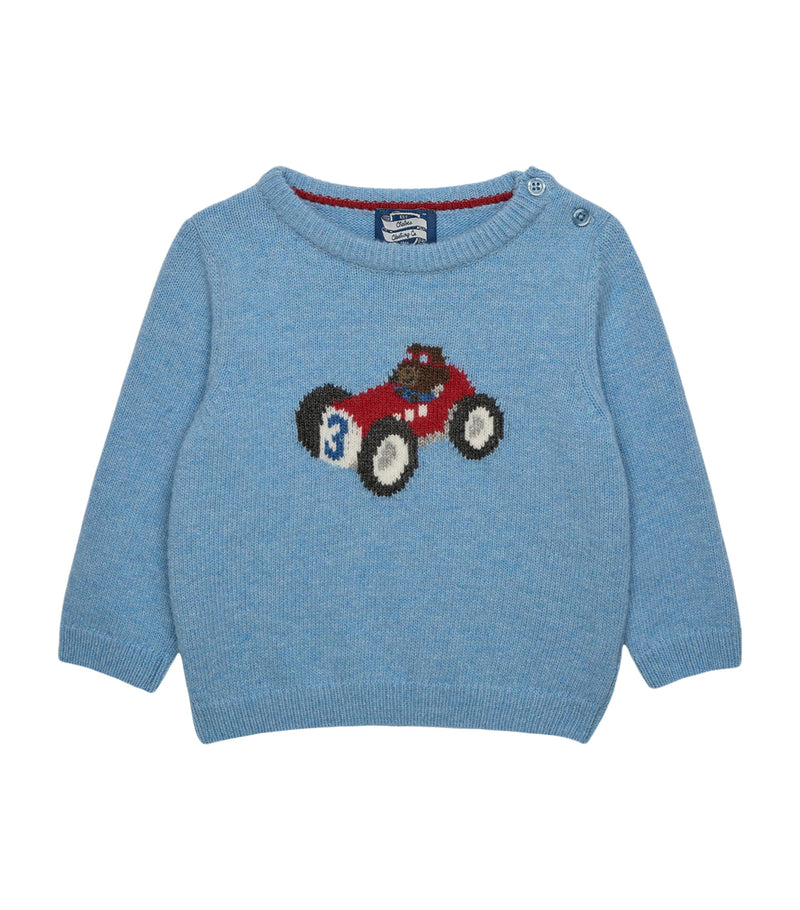 Trotters Henry car and bear wool-blend baby sweater 3-24 months (British brand)