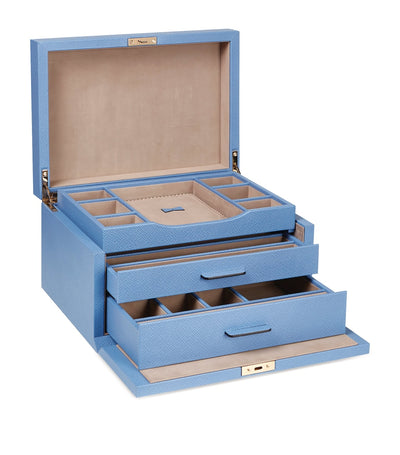 Leather Jewellery Box with Three Drawers and Turnlock Fastening