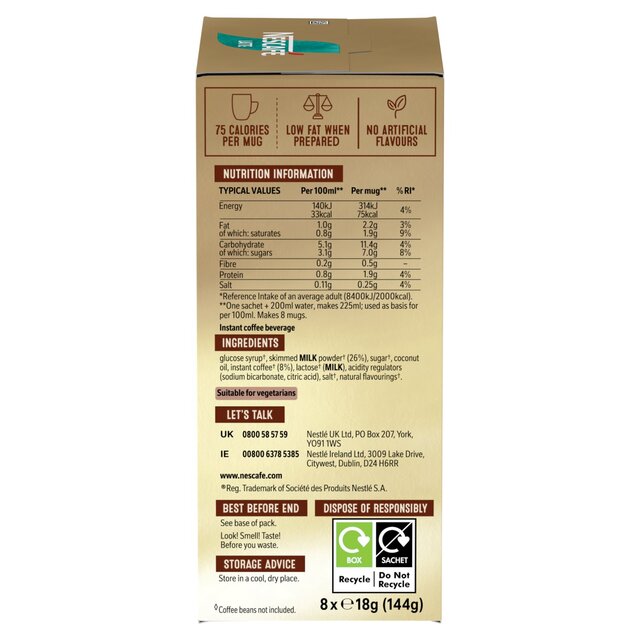 Nescafe Latte Instant Coffee 8 Sachets   6 x 144g - McGrocer