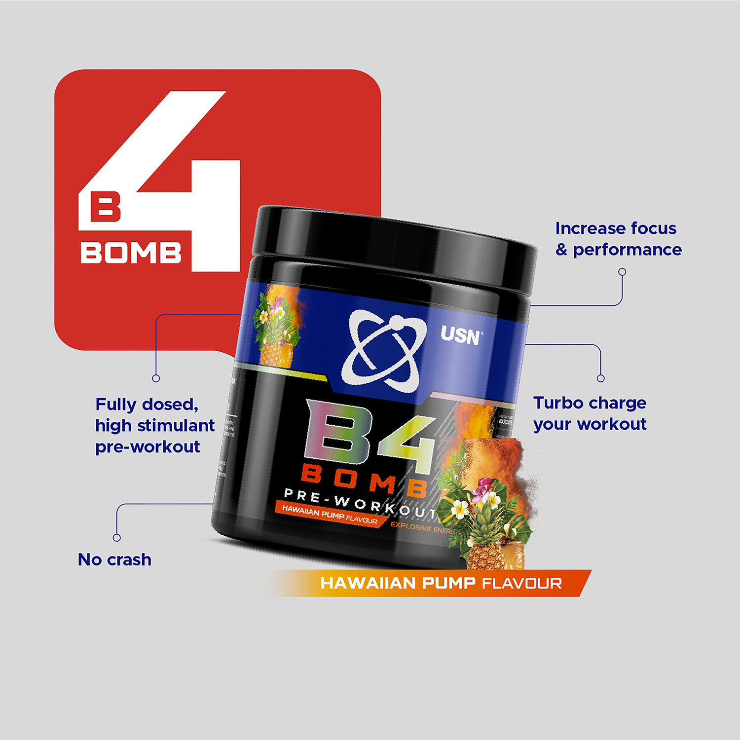 USN B4 Bomb Pre-Workout Hawaiian Pump 300g - 999304