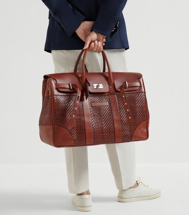 Brunello Cucinelli Leather Woven Holdall