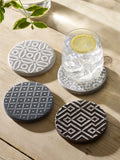 Grey geo ceramic coasters set of 4 9 cm diameter, UK version
