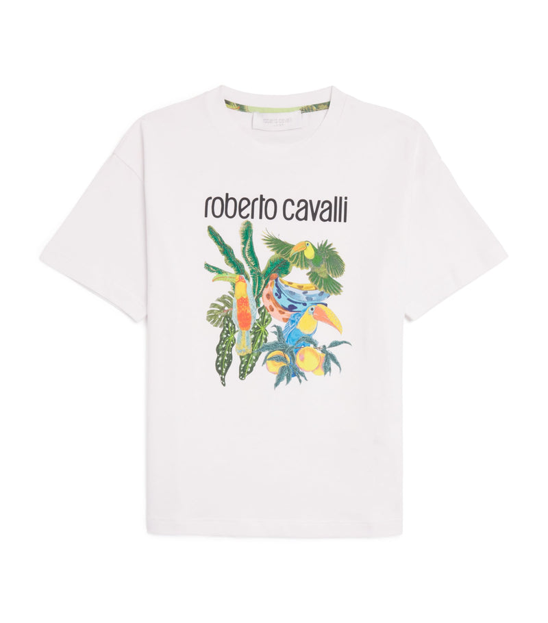 Roberto Cavalli cotton tropical logo T-shirt 4-14 years, imported from the UK
