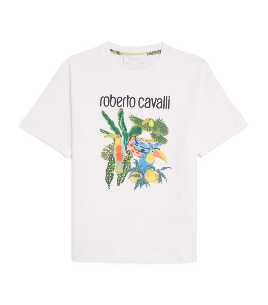 Roberto Cavalli cotton tropical logo T-shirt 4-14 years, imported from the UK