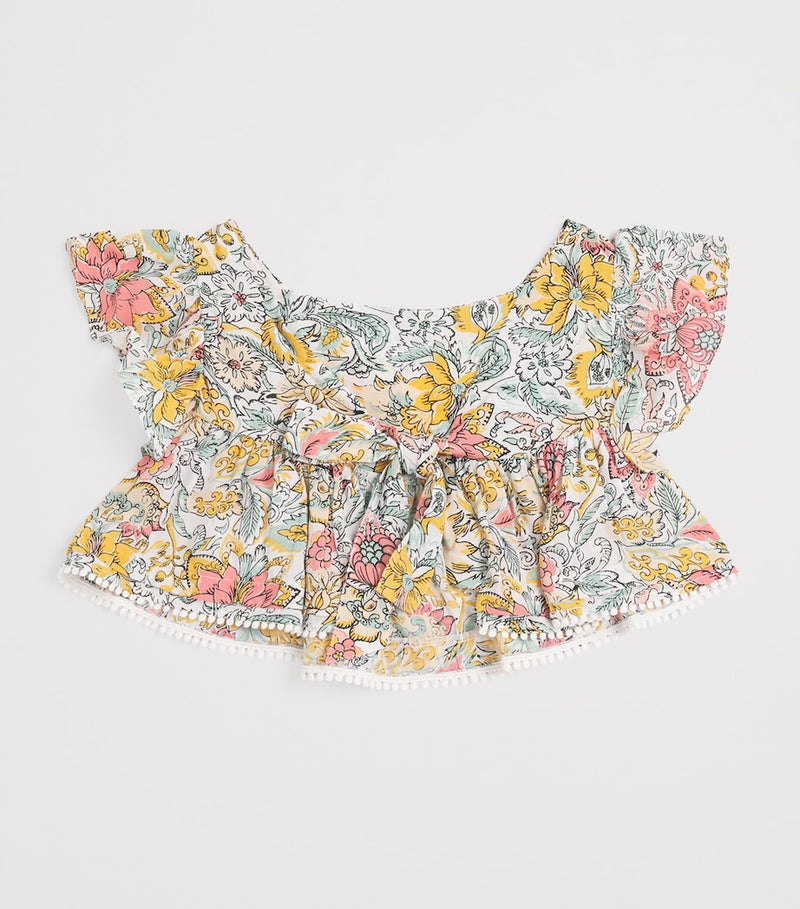 Poupette St Barth kids frilled printed cycas top (4-12 years), imported from the UK