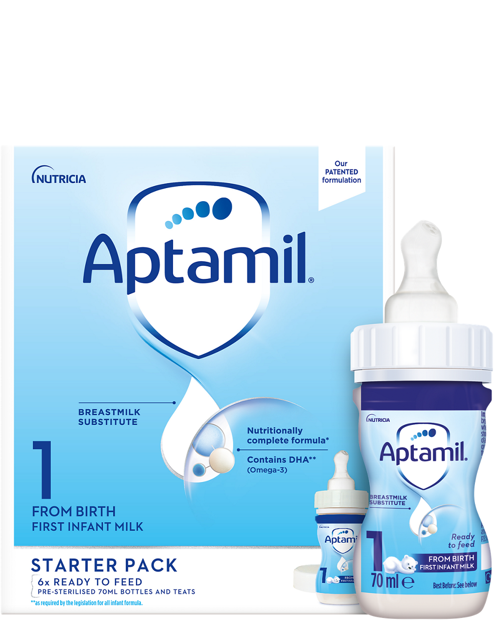 Aptamil first infant milk ready to feed starter pack 6x70ml - British product