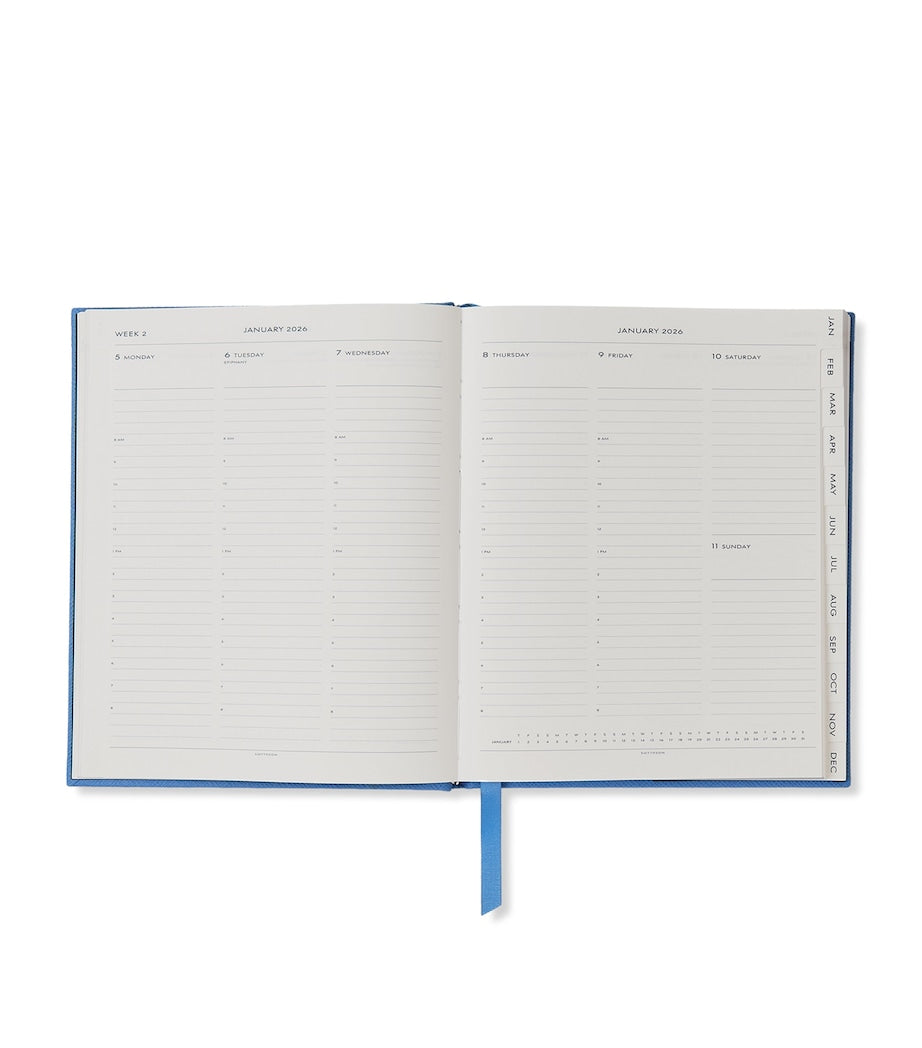 Smythson leather vertical 2026 diary with weekly layout, 26x21 cm (British brand)