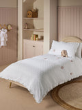 White embroidered bunny ballerinas duvet cover and pillowcase set (British brand)