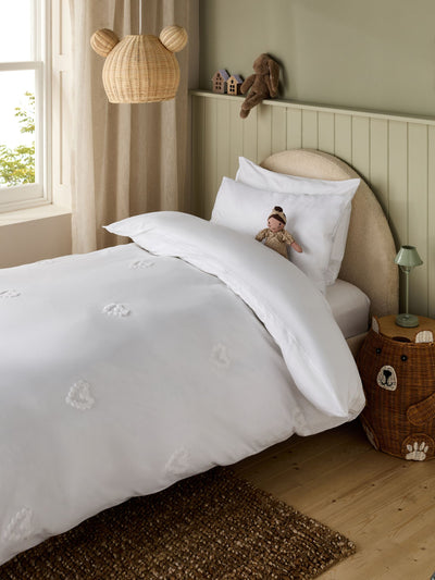 White Tufted Hearts 100% Cotton Duvet Cover and Pillowcase Set